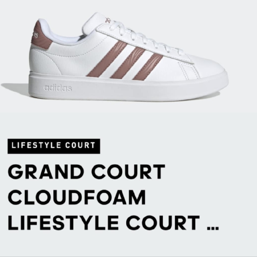 Adidas White and Tan Grand Court Cloudfoam Sneakers